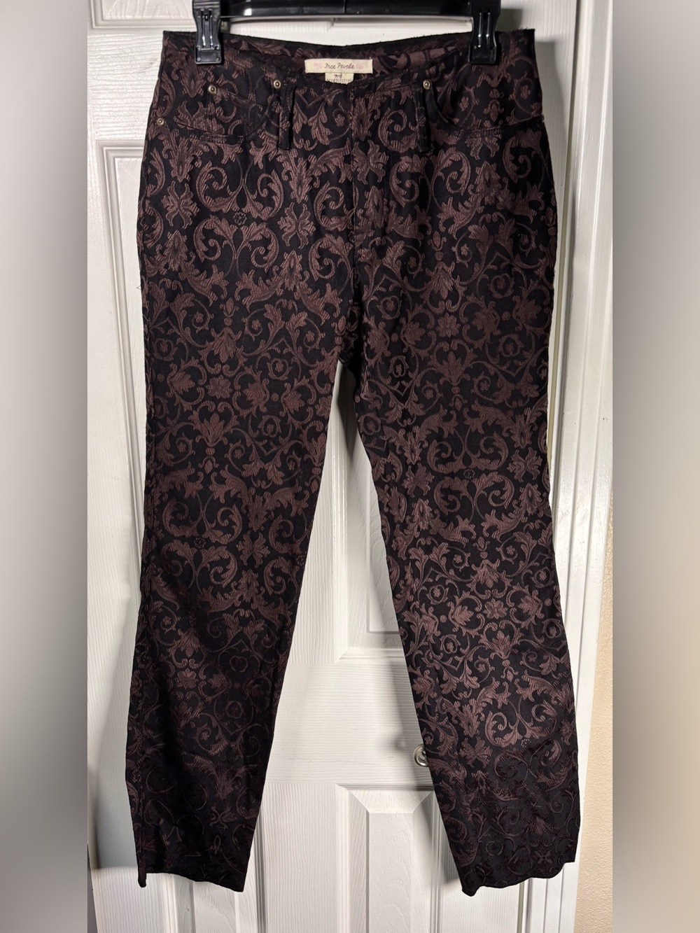 Free People Black and Brown Jacquard Straight-Leg Jeans